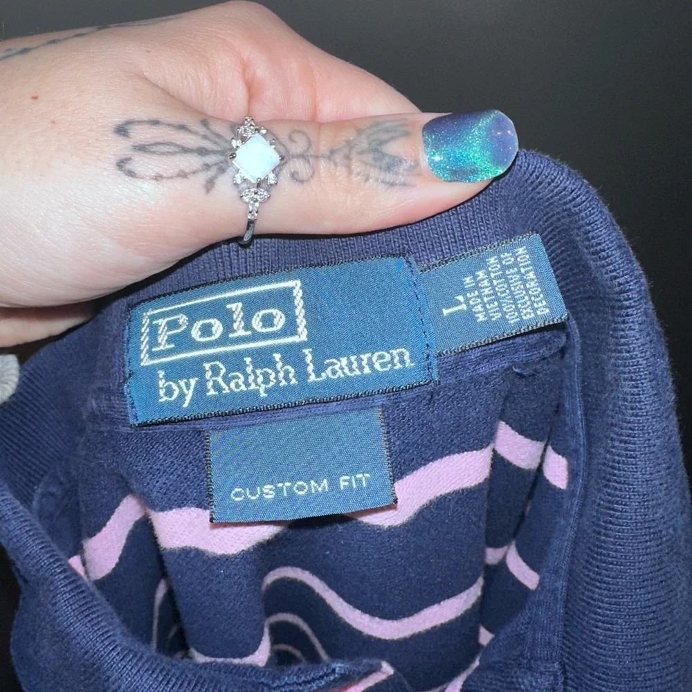 Polo Ralph Lauren Custom Fit Navy Pink Striped Polo Shirt Men’s L